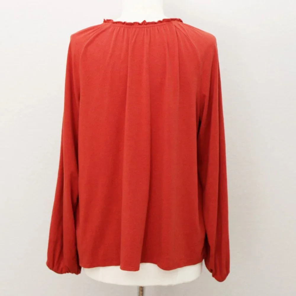 Garnet Hill Organic Cotton Tencel Blend Cross Stitch Embroidered Peasant Top M - Picture 9 of 14